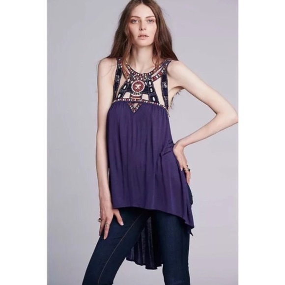 Free People Tops - FREE PEOPLE Vision Quest Purple Embroidered Top XS